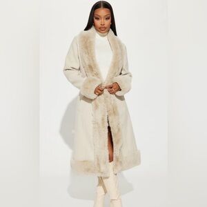 Fashion Nova Cream Faux Fur Trench
